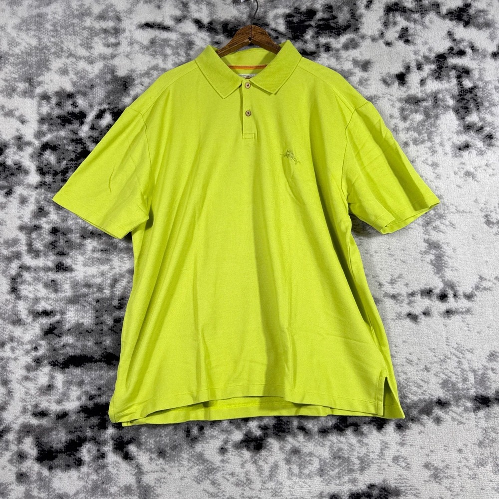 Tommy Bahama Mens Polo‎ Shirt XL Lime Green Short Sleeve Embroidered Fish Golf